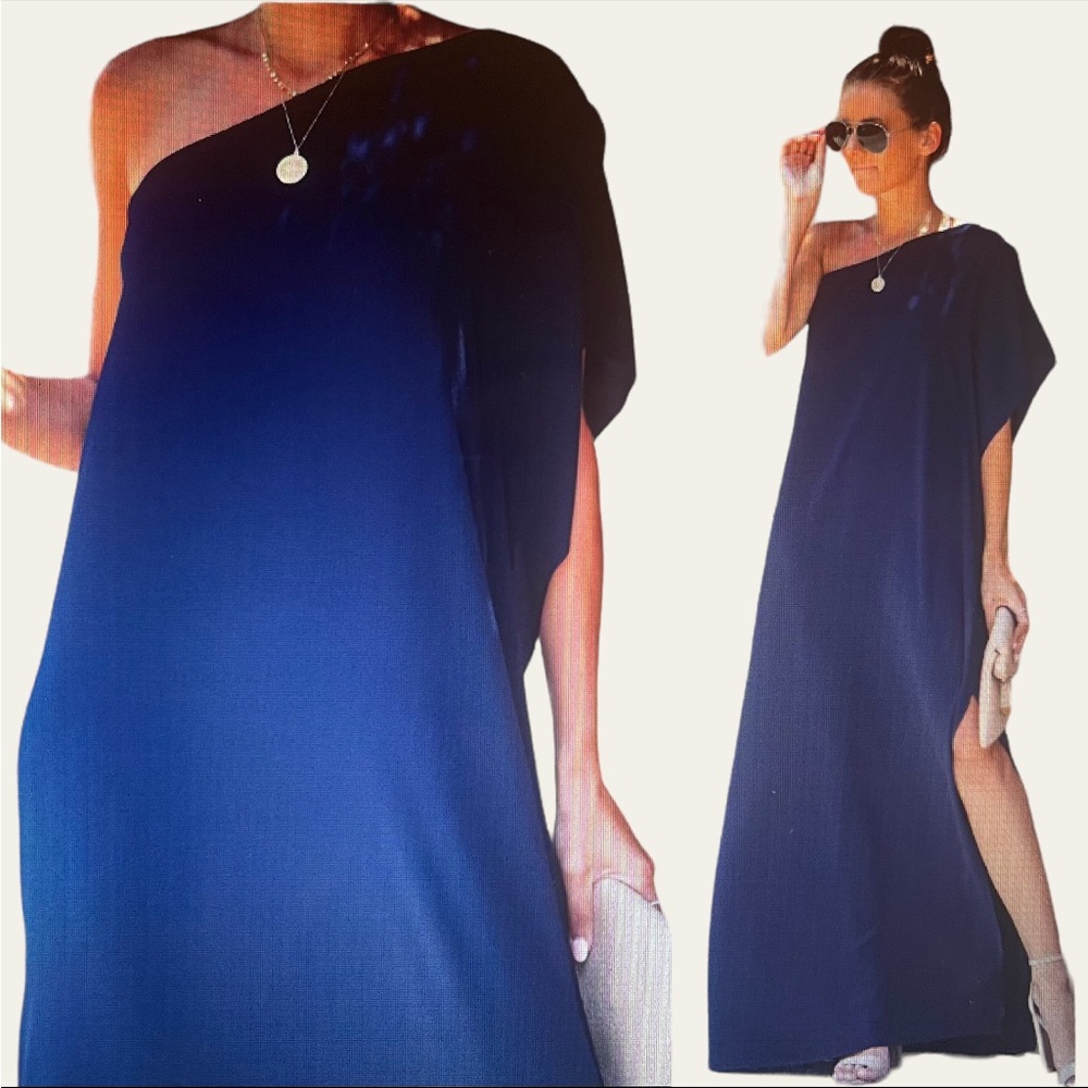 VICI “blown away” one shoulder maxi dress (navy)